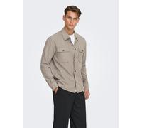 Langarmhemd ONLY & SONS "ONSMARK BRUSHED 0353 OVERSHIRT", Herren, Gr. XL, N-Gr, beige (falcon), Web, Obermaterial: 64% Polyester, 33% Viskose, 3% Elasthan, unifarben, normal normal, ohne Ausschnitt, Ä