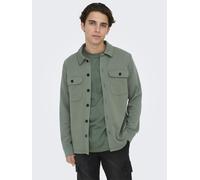 Langarmhemd ONLY & SONS "ONSNEWKODYL OVERSHIRT SWEAT NOOS", Herren, Gr. L, N-Gr, grau (castor gray), Web, Obermaterial: 62% Polyester, 33% Viskose, 5% Elasthan, unifarben, normal normal, Hemden (58133