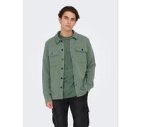 Langarmhemd ONLY & SONS "ONSNEWKODYL OVERSHIRT SWEAT NOOS", Herren, Gr. M, N-Gr, grau (castor gray), Web, Obermaterial: 62% Polyester, 33% Viskose, 5% Elasthan, unifarben, normal normal, Hemden, Mater