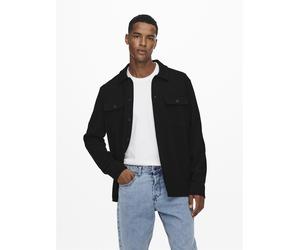 Langarmhemd ONLY & SONS "ONSNEWKODYL OVERSHIRT SWEAT NOOS", Herren, Gr. M, N-Gr, schwarz, Web, Obermaterial: 62% Polyester, 33% Viskose, 5% Elasthan, unifarben, normal normal, Hemden, Materialmix, reg
