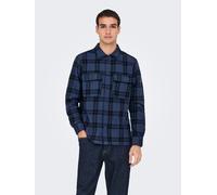 Langarmhemd ONLY & SONS "ONSOLIVER TWILL OVERDYE OVERSHIRT BF", Damen, Gr. L, N-Gr, blau (marineblaus checks:schwarz), Web, Obermaterial: 100% Baumwolle, kariert, loose fit, 2-Knopf-Manschette, Hemden