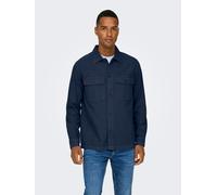 Langarmhemd ONLY & SONS "ONSOLIVER TWILL OVERDYE OVERSHIRT BF", Damen, Gr. M, N-Gr, blau (marineblaus), Web, Obermaterial: 100% Baumwolle, unifarben, loose fit, 2-Knopf-Manschette, Hemden Langarmhemd