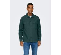 Langarmhemd ONLY & SONS "ONSOLIVER TWILL OVERDYE OVERSHIRT BF", Herren, Gr. M, N-Gr, grün (schwarzest spruce), Web, Obermaterial: 100% Baumwolle, unifarben, loose fit, 2-Knopf-Manschette, Hemden (7497
