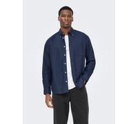 Langarmhemd ONLY & SONS "ONSOXFORD LS SHIRT FRML NOOS", Herren, Gr. L, N-Gr, blau nights, Web, Obermaterial: 98% Baumwolle, 2% Elasthan, unifarben, regular fit normal, 2-Knopf-Manschette, Hemden, Baum