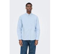 Langarmhemd ONLY & SONS "ONSOXFORD LS SHIRT FRML NOOS", Herren, Gr. L, N-Gr, cashmere blau, Web, Obermaterial: 98% Baumwolle, 2% Elasthan, gestreift, regular fit normal, 2-Knopf-Manschette, Hemden, Ba
