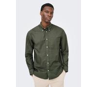 Langarmhemd ONLY & SONS "ONSOXFORD LS SHIRT FRML NOOS", Herren, Gr. L, N-Gr, kambaba, Web, Obermaterial: 98% Baumwolle, 2% Elasthan, unifarben, regular fit normal, 2-Knopf-Manschette, Hemden, Baumwoll