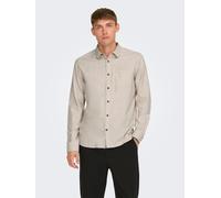 Langarmhemd ONLY & SONS "ONSROAD LIFE REG MELANGE LS SHIRT NOOS", Herren, Gr. S, N-Gr, beige (silber lining), Web, Obermaterial: 100% Baumwolle, unifarben, regular fit, Hemden (27775039-S) silber lini