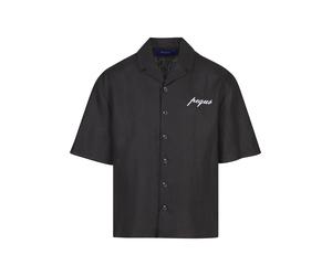 Langarmhemd PEQUS "PEQUS PEQUS Chest Logo Linen Shirt", Herren, Gr. M, US-Größen, schwarz, 100% Leinen, normal, Hemden (98448552-M) schwarz