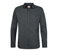 Langarmhemd PETROL INDUSTRIES, Herren, Gr. XXL (44), N-Gr, schwarz (royal navy), Web, Obermaterial: 98% Baumwolle, 2% Elasthan, Minimalmuster, slim fit hüftbedeckend, 1-Knopf-Manschette verstellbar, H