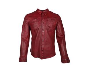 Langarmhemd RICANO "Lederjacke Reverse Shirt", Herren, Gr. L, N-Gr, rot, Obermaterial: 100% Lammnappaleder LANA., normal, Rundhals, Hemden, Handgefertigt aus echtem Leder (16205066-L) rot