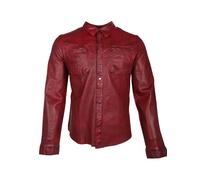 Langarmhemd RICANO "Lederjacke Reverse Shirt", Herren, Gr. XXL, N-Gr, rot, Obermaterial: 100% Lammnappaleder LANA., normal, Rundhals, Hemden, Handgefertigt aus echtem Leder (16205066-XXL) rot