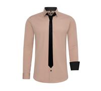 Langarmhemd RUSTY NEAL, Herren, Gr. 4XL, EURO-Größen, beige, 60% Baumwolle, 37% Polyester, 3% Elasthan, unifarben, Hemden, mit Krawatte (83294557-4XL) beige