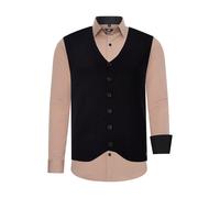 Langarmhemd RUSTY NEAL, Herren, Gr. 4XL, EURO-Größen, beige (beige, schwarz), 60% Baumwolle, 37% Polyester, 3% Elasthan, unifarben, Hemden, mit Weste (59876246-4XL) beige, schwarz