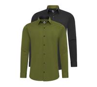 Langarmhemd RUSTY NEAL, Herren, Gr. 4XL, EURO-Größen, schwarz (khaki, schwarz), 60% Baumwolle, 37% Polyester, 3% Elasthan, unifarben, Hemden, im Slim-Fit geschnitten (57844468-4XL) khaki, schwarz