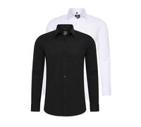 Langarmhemd RUSTY NEAL, Herren, Gr. 4XL, EURO-Größen, schwarz-weiß (schwarz, weiß), 60% Baumwolle, 37% Polyester, 3% Elasthan, unifarben, Hemden, im Slim-Fit geschnitten (83733518-4XL) schwarz, weiß