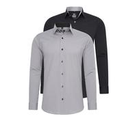 Langarmhemd RUSTY NEAL, Herren, Gr. 6XL, EURO-Größen, grau (grau, schwarz), 60% Baumwolle, 37% Polyester, 3% Elasthan, unifarben, Hemden, im Slim-Fit geschnitten (57732050-6XL) grau, schwarz