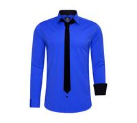 Langarmhemd RUSTY NEAL, Herren, Gr. M, EURO-Größen, blau, 60% Baumwolle, 37% Polyester, 3% Elasthan, unifarben, Hemden, mit Krawatte (61252841-M) blau