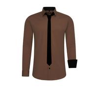 Langarmhemd RUSTY NEAL, Herren, Gr. S, EURO-Größen, braun, 60% Baumwolle, 37% Polyester, 3% Elasthan, unifarben, casual, Langarm, Hemden, mit Krawatte (66018114-S) braun