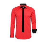 Langarmhemd RUSTY NEAL, Herren, Gr. S, EURO-Größen, rot, 60% Baumwolle, 37% Polyester, 3% Elasthan, unifarben, Hemden, mit Krawatte (49589406-S) rot