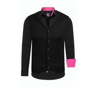 Langarmhemd RUSTY NEAL, Herren, Gr. S, EURO-Größen, schwarz (schwarz, pink), 60% Baumwolle, 37% Polyester, 3% Elasthan, mehrfarbig, ohne Ausschnitt, Hemden, bestehend aus Hemd, Weste und Krawatte (399