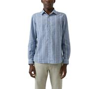 Langarmhemd S.OLIVER, Herren, Gr. L, N-Gr, blau stripe, Web, Obermaterial: 55% Leinen, 45% Baumwolle, gestreift, regular fit normal, ohne Ausschnitt, Manschette, Hemden, mit Manschetten (18801360-L) b