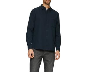 Langarmhemd S.OLIVER, Herren, Gr. XL, N-Gr, blau (navy), Web, Obermaterial: 100% Baumwolle, unifarben, regular fit taillenbedeckt, Manschette, Hemden, mit Brusttasche (46323259-XL) navy