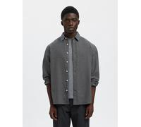 Langarmhemd SELECTED HOMME "SLHREGNOAH BRUSHED TWIST SHIRT LS NOOS", Herren, Gr. L, N-Gr, schwarz (gray flannel detail:twisted, schwarz), Web, Obermaterial: 100% Baumwolle, unifarben, regular fit, 2-K