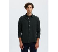 Langarmhemd SELECTED HOMME "SLHREGNOAH BRUSHED TWIST SHIRT LS NOOS", Herren, Gr. M, N-Gr, forest night detail:twisted, Web, Obermaterial: 100% Baumwolle, unifarben, regular fit, 2-Knopf-Manschette, He