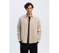 Selected Langarmhemd Herren SLHREGNOAH Brushed Twist - Regular Fit, 100% Baumwolle, Gr. S, Beige