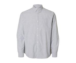 Langarmhemd SELECTED "SLHREG-MAT OX LS SHIRT D", Herren, Gr. L, N-Gr, weiß (schwarz sapphire stripes:weiß), Web, Obermaterial: 100% Baumwolle, gestreift, regular fit, 2-Knopf-Manschette, Hemden (11677
