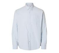 Langarmhemd SELECTED "SLHREG-MAT OX LS SHIRT D", Herren, Gr. L, N-Gr, weiß (skyway detail:weiß mix), Web, Obermaterial: 100% Baumwolle, unifarben, regular fit, 2-Knopf-Manschette, Hemden (15677001-L)