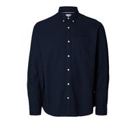 Langarmhemd SELECTED "SLHREG-MAT OX LS SHIRT D", Herren, Gr. M, N-Gr, schwarz sapphire, Web, Obermaterial: 100% Baumwolle, unifarben, regular fit, 2-Knopf-Manschette, Hemden Langarmhemd (38781619-M)