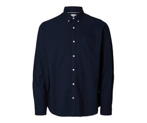 Langarmhemd SELECTED "SLHREG-MAT OX LS SHIRT D", Herren, Gr. M, N-Gr, schwarz sapphire, Web, Obermaterial: 100% Baumwolle, unifarben, regular fit, 2-Knopf-Manschette, Hemden (38781619-M) schwarz sapph