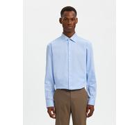 Langarmhemd SELECTED "SLHREG-PERFORMANCE SHIRT LS NOOS", Herren, Gr. M, N-Gr, light blau detail:mixed with weiß, Web, Obermaterial: 60% Baumwolle, 35% Polyester, 5% Elasthan, unifarben, regular fit, 2