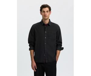Langarmhemd SELECTED "SLHREGCARLO DENIM LS SHIRT NOOS", Herren, Gr. M, N-Gr, schwarz (schwarz denim), Web, Obermaterial: 100% Baumwolle, unifarben, regular fit normal, ohne Ausschnitt, 2-Knopf-Mansche