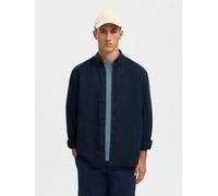 Langarmhemd SELECTED "SLHREGCLAY LINENBLEND LS SHIRT CLA NOOS", Herren, Gr. L, N-Gr, blau (sky captain), Web, Obermaterial: 55% Leinen, 45% Baumwolle, unifarben, regular fit normal, ohne Ausschnitt, 1
