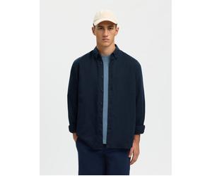 Langarmhemd SELECTED "SLHREGCLAY LINENBLEND LS SHIRT CLA NOOS", Herren, Gr. L, N-Gr, sky captain, Web, Obermaterial: 55% Leinen, 45% Baumwolle, unifarben, regular fit, Hemden (57979954-L) sky captain