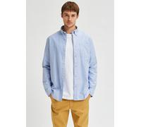 Langarmhemd SELECTED "SLHREGRICK-OX SHIRT LS NOOS", Herren, Gr. M, N-Gr, blau (hellblau), Web, Obermaterial: 97% Baumwolle, 3% Elasthan, gestreift, regular fit normal, ohne Ausschnitt, 1-Knopf-Mansche