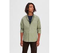 Langarmhemd SELECTED "SLHREGRICK-OX SHIRT LS NOOS", Herren, Gr. M, N-Gr, grün (vetiver), Web, Obermaterial: 100% Baumwolle, gestreift, regular fit normal, ohne Ausschnitt, 1-Knopf-Manschette, Hemden,
