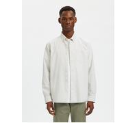 Langarmhemd SELECTED "SLHREGRICK-OX SHIRT LS NOOS", Herren, Gr. M, N-Gr, hellweiß stripes:aqua gray, Web, Obermaterial: 100% Baumwolle, gestreift, regular fit normal, ohne Ausschnitt, 1-Knopf-Manschet