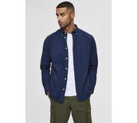 Langarmhemd SELECTED "SLHREGRICK-OX SHIRT LS NOOS", Herren, Gr. XL, N-Gr, blau (dunkelblau), Web, Obermaterial: 97% Baumwolle, 3% Elasthan, unifarben, regular fit normal, ohne Ausschnitt, 1-Knopf-Mans