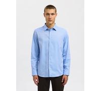 Langarmhemd SELECTED "SLHSLIMCLARK SHIRT LS NOOS", Herren, Gr. M, N-Gr, light blau detail:mixed with weiß, Web, Obermaterial: 100% Baumwolle, unifarben, slim fit, 2-Knopf-Manschette, Hemden Langarmhem