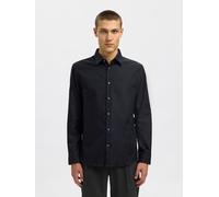 Langarmhemd SELECTED "SLHSLIMCLARK SHIRT LS NOOS", Herren, Gr. S, N-Gr, schwarz, Web, Obermaterial: 100% Baumwolle, unifarben, slim fit, 2-Knopf-Manschette, Hemden Langarmhemd (89625440-S)