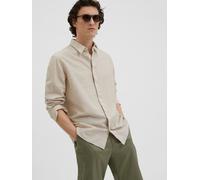 Langarmhemd SELECTED "SLHSLIMSUN LS SHIRT CLASSIC D", Herren, Gr. L, N-Gr, beige (pure cashmere), Web, Obermaterial: 71% Baumwolle, 29% Leinen, unifarben, slim fit normal, 1-Knopf-Manschette, Hemden (