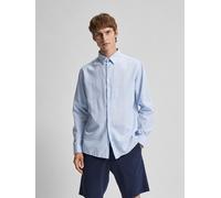 Langarmhemd SELECTED "SLHSLIMSUN LS SHIRT CLASSIC D", Herren, Gr. L, N-Gr, blau (skyway detail:mixed with weiß), Web, Obermaterial: 71% Baumwolle, 29% Leinen, unifarben, slim fit normal, 1-Knopf-Mansc