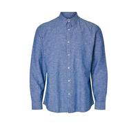 Langarmhemd SELECTED "SLHSLIMSUN LS SHIRT CLASSIC D", Herren, Gr. L, N-Gr, medium blau denim, Web, Obermaterial: 71% Baumwolle, 29% Leinen, unifarben, slim fit normal, 1-Knopf-Manschette, Hemden (2053