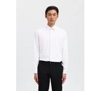 Langarmhemd SELECTED "SLHSLIMSUN LS SHIRT CLASSIC D", Herren, Gr. L, N-Gr, weiß (hellweiß), Web, Obermaterial: 71% Baumwolle, 29% Leinen, unifarben, slim fit normal, 1-Knopf-Manschette, Hemden (689128