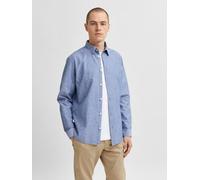Langarmhemd SELECTED "SLHSLIMSUN LS SHIRT CLASSIC D", Herren, Gr. M, N-Gr, blau (medium blau denim), Web, Obermaterial: 71% Baumwolle, 29% Leinen, unifarben, slim fit normal, 1-Knopf-Manschette, Hemde