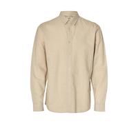 Langarmhemd SELECTED "SLHSLIMSUN LS SHIRT CLASSIC D", Herren, Gr. M, N-Gr, pure cashmere, Web, Obermaterial: 71% Baumwolle, 29% Leinen, unifarben, slim fit normal, 1-Knopf-Manschette, Hemden (49770215