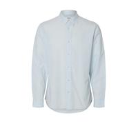 Langarmhemd SELECTED "SLHSLIMSUN LS SHIRT CLASSIC D", Herren, Gr. XXL, N-Gr, skyway detail:mixed with weiß, Web, Obermaterial: 71% Baumwolle, 29% Leinen, unifarben, slim fit normal, 1-Knopf-Manschette
